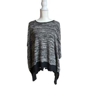 Eileen Fisher 100% Organic Linen Women’s Poncho Fall Layering Black Gray Witchy